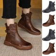 thumbnail image 6 of Purcolt Womens PU Leather Ankle Boots Vintage Trendy Pointed Toe Thick Sole Short Booties Comfort Elegant Slip-on Dress Boots with Side Strap for Travel Vacation Concert, 6 of 6