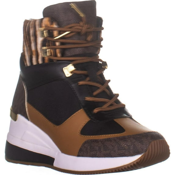 Womens MICHAEL Michael Kors Liv Lace Up Ankle Boots, Black/Brown, 6 US