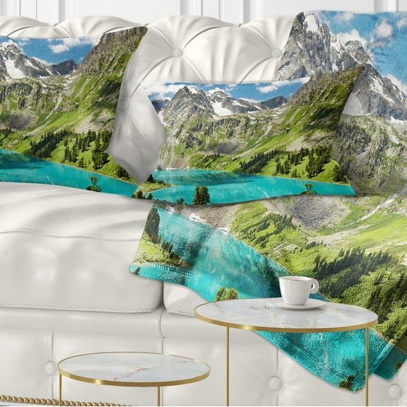 Designart Mountain Lake and Blue Sky - Photography Throw Pillow - 12x20