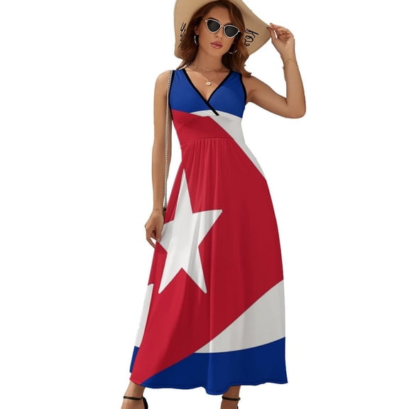 Cuba Flag Dress Fashion Boho Beach Long Dresses Female Party Printed Maxi Dress