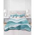 thumbnail image 3 of Quilts Twin XL Size, Turquoise Waves Coastal Soft Comforter Bedding Set for Bed, Teal Ombre Summer Beach Oceans Lightweight Quilted Bedspread with Pillow Cover(2 Pieces) for All Season, 68x98 Inch, 3 of 6