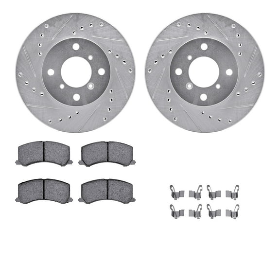 Dynamic Friction Company Front Brake Rotors-Drilled and Slotted-Silver with 5000 Advanced Brake Pads includes Hardware 7512-01001