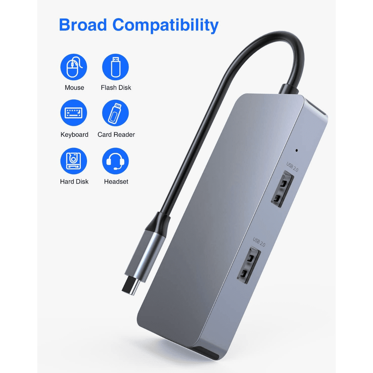 USB C Hub, Docking Station, 6 in 1 Docking Station Type C Hub with 4K HDMI Port, VGA Port, 2 USB 2.0 Ports, SD/TF Card Reader, for MacBook and Other Type C Laptops