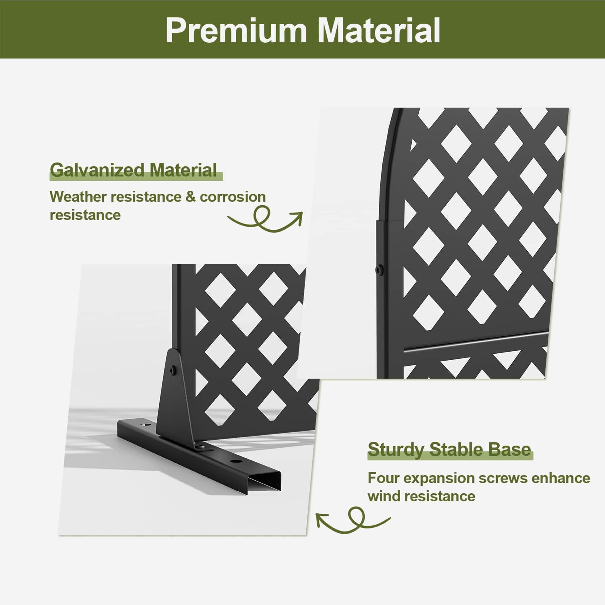 MAYEERTY 72x35x16 Inch Black Diamond Arched Galvanized Steel Privacy Screen, 3 Piece Set for Outdoor Garden