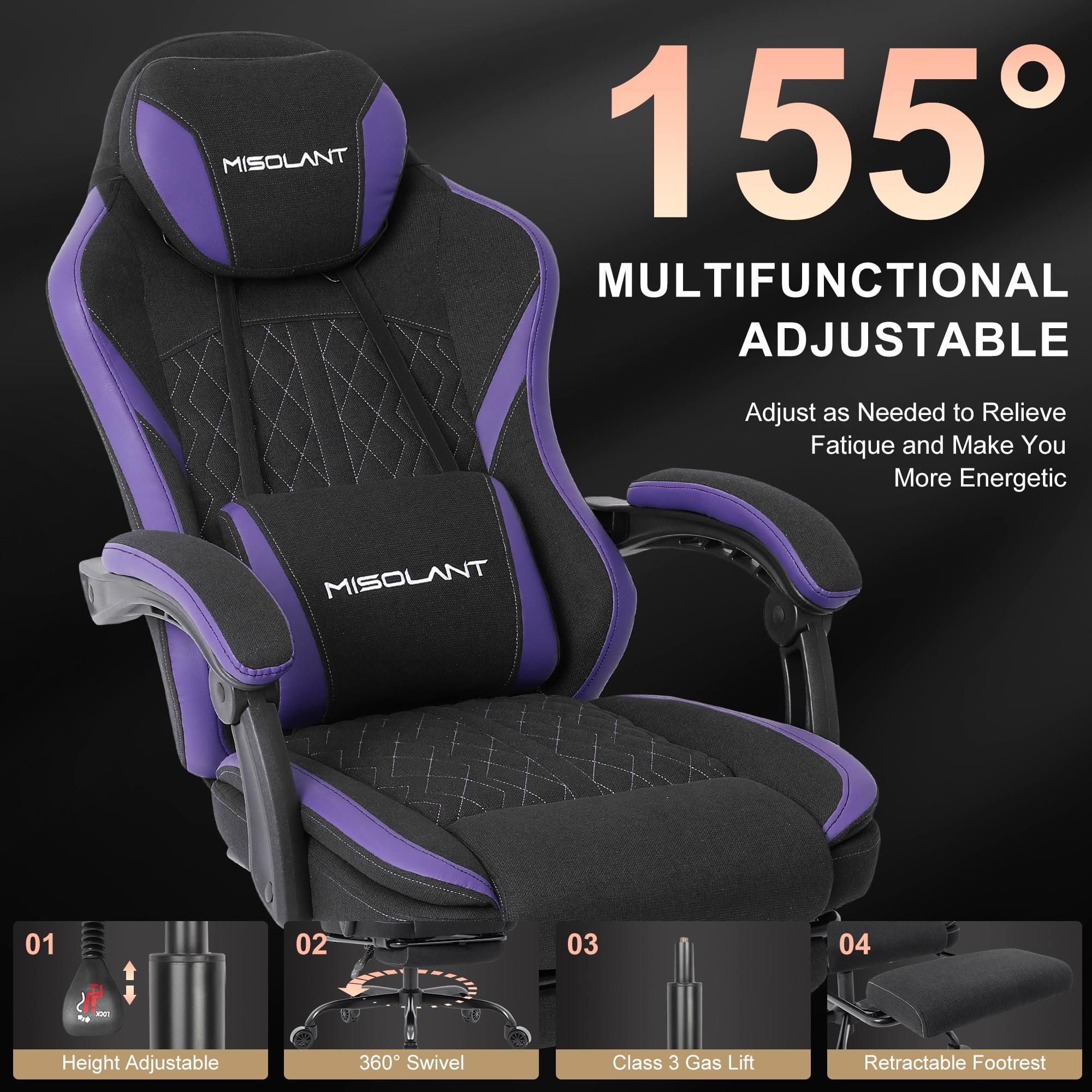 Misolant Gaming Chairs with Footrest,Massage Leather Game Chair for Adults,Big and Tall Gamer Chair with Headrest and Lumbar Support