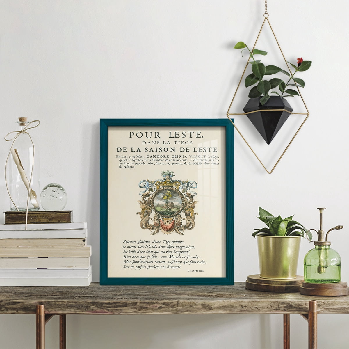 Printed Embellished Bookplate VI - Framed Print w/glass - Ocean Blue
