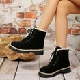 thumbnail image 4 of Women's Vintage Suede Ankle Boots Platform Comfortable Mid Calf Combat Boots Round Toe Lace Up Short Winter Booties Black Size 7.5, 4 of 8