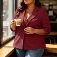 thumbnail image 6 of Plus Size Pleated Blazer For Women, Ruffled 3/4 Sleeve Lapel Jacket, Button Down Casual Office Suit, Elegant Business Work Wear, Feminine Cut Wine 2XL, 6 of 7
