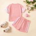 thumbnail image 6 of mgoYE Toddler Baby Girl Clothes Summer Outfit Plaid Patchwork Short Sleeve T Shirt Tops and Stretch Casual Shorts Set(Red,2-3 Years), 6 of 7
