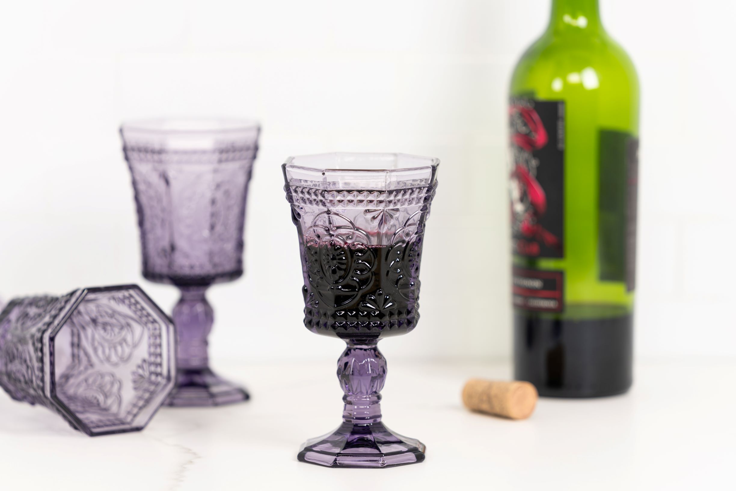 10 Strawberry Street Vatican 8 Oz Red Wine Glass, Set of 6, Amethyst Glass