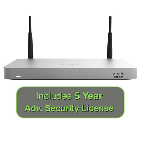 Cisco Meraki MX64W Wireless Firewall Security Bundle, 200Mbps FW, 5xGbE Ports - Includes 5 Years Advanced Security (Best Cisco Firewall For Small Business)