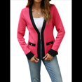 thumbnail image 3 of Suéter Tipo Cárdigan Abierto con Ribete para Mujer, Cárdigan de Punto de Larga, Informal, para Otoño e Invierno Rosa Roja M, 3 of 10
