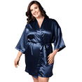 thumbnail image 2 of Elegani Satin Kimono Navy Short Robe for Plus Size Women (XXLarge) - Luxurious Robes, 2 of 4