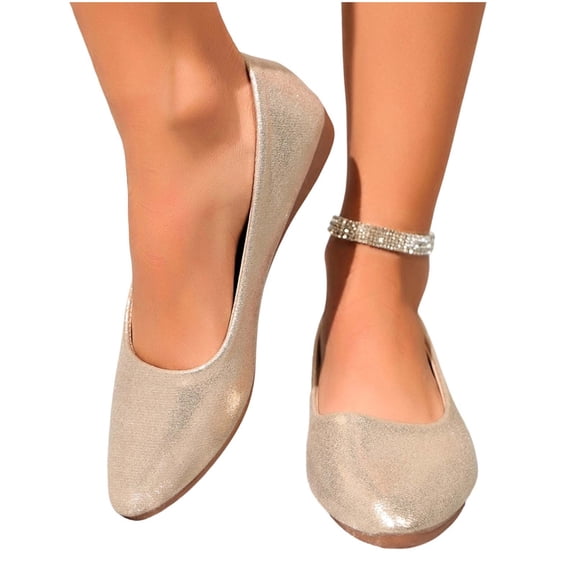hoksml Women's Shiny Pointed Toe Ballet Flats, Comfortable Slip-On Casual Shoes for Office and Daily Wear