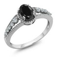 thumbnail image 3 of Gem Stone King 1.28 Cttw 925 Sterling Silver Black Sapphire and White Topaz Engagement Ring for Women | Oval 7X5MM | Gemstone Birthstone | Available in Size 5, 6, 7, 8, 9, 3 of 5