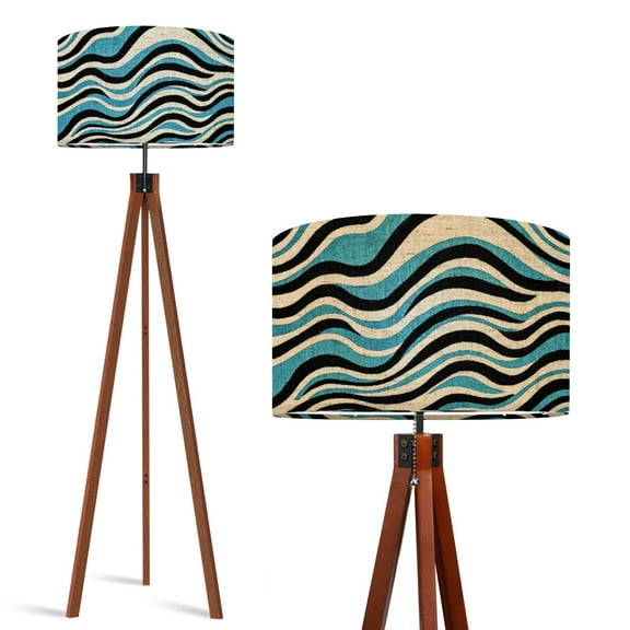 Wood Tripod Floor Lamp, Mid Century Wood Standing Lamp with 3 Color Temperature Dimmable Standing for Living Room, Bedroom, Office Mid Flaxen Lamp Shade