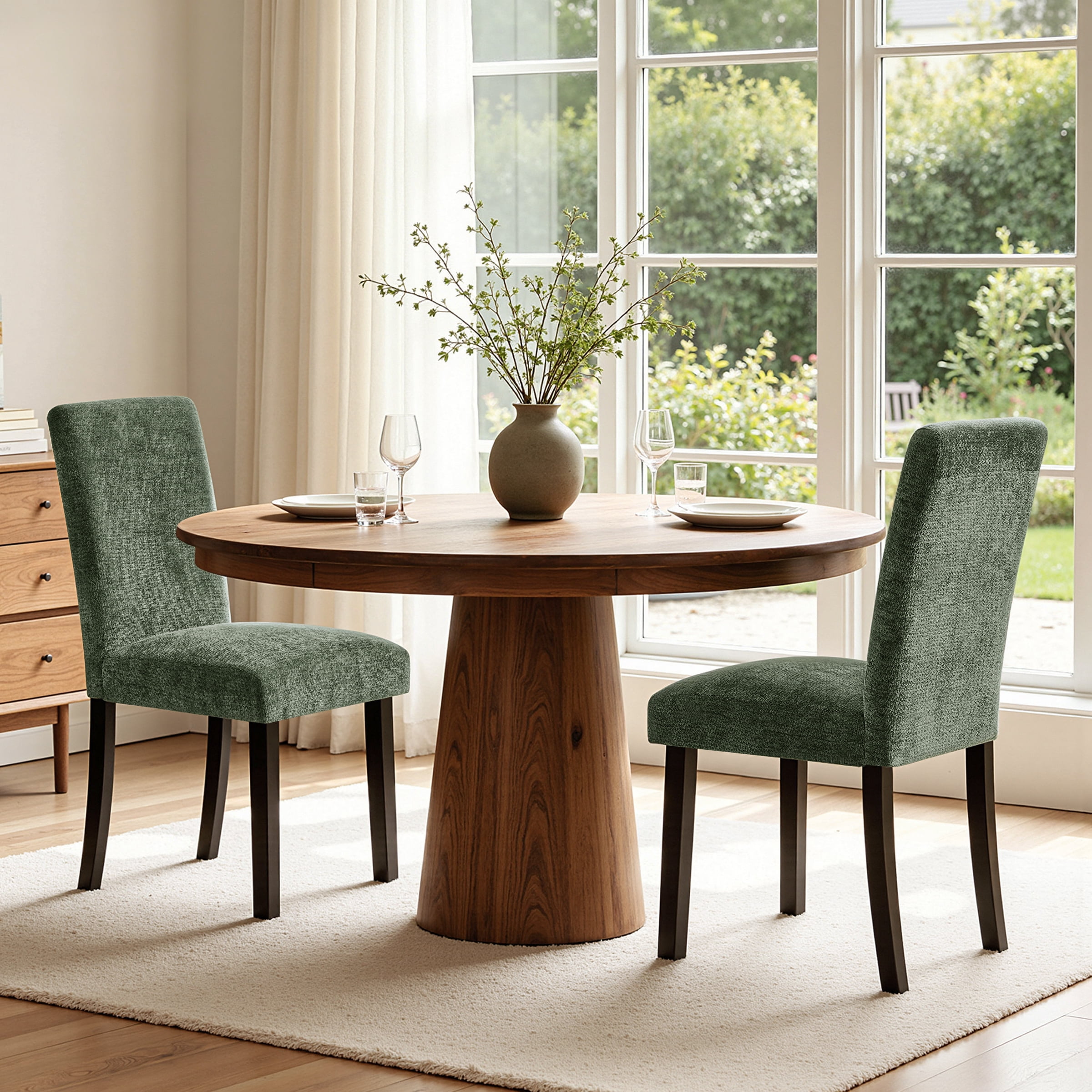 DyFun Chenille Upholstered Dining Chairs Set of 2 for Kitchen Dining Room or Apartment Living, Green