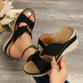 thumbnail image 4 of Rokment Orthopedic Platform Wedge Slides Sandals for Women with Arch Support Vintage Casual Comfortable Metal Leather Open Toe Chunky High Heels Slip on Backless Dress Sandals Black Size 6.5, 4 of 6