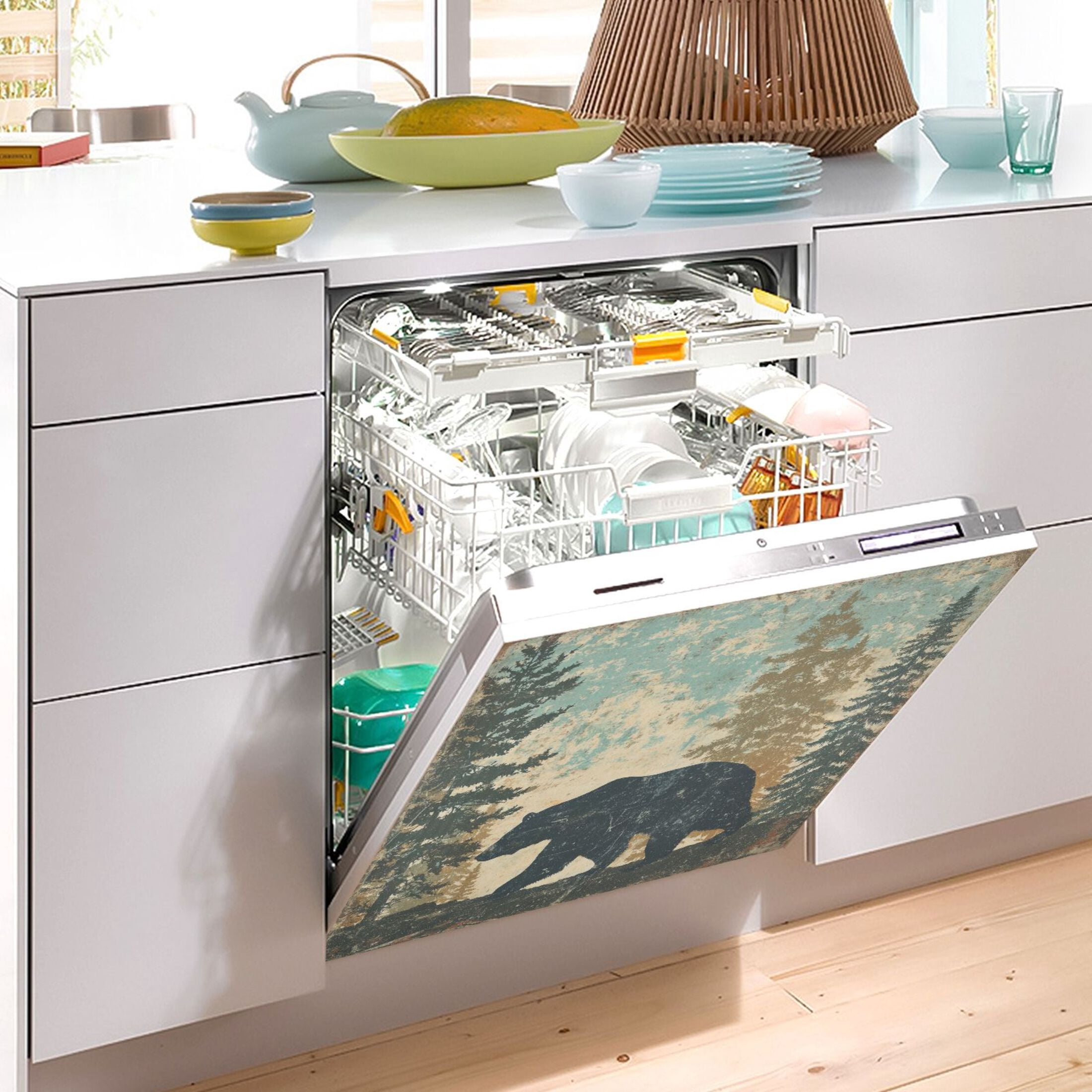 Dishwasher Sticker Magnetic Dishwasher Sticker Magnetic Decorative Sticker Refrigerator Sticker Dishwasher Decorative Stickers Gray Cartoon Bear Pattern