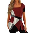 thumbnail image 1 of Gibobby Playera de Manga Corta con Cuello Redondo Tops verano para mujer, camiseta informal con cuello cuadrado y manga corta con botones y abertura, camiseta, Tops,(Rojo,CH), 1 of 5