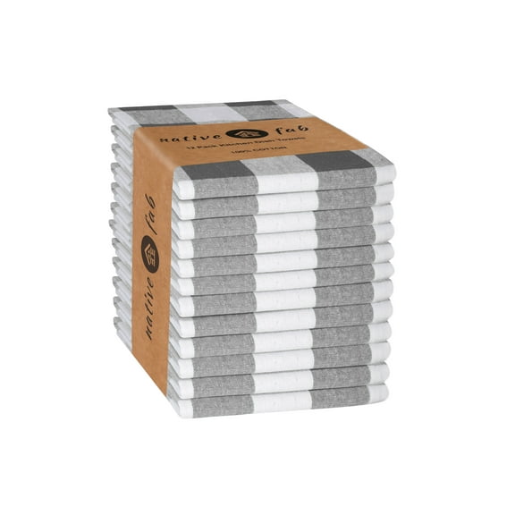 Native Fab Buffalo Checks Kitchen Towels, Set of 12, Cotton, 16x26 Gray White