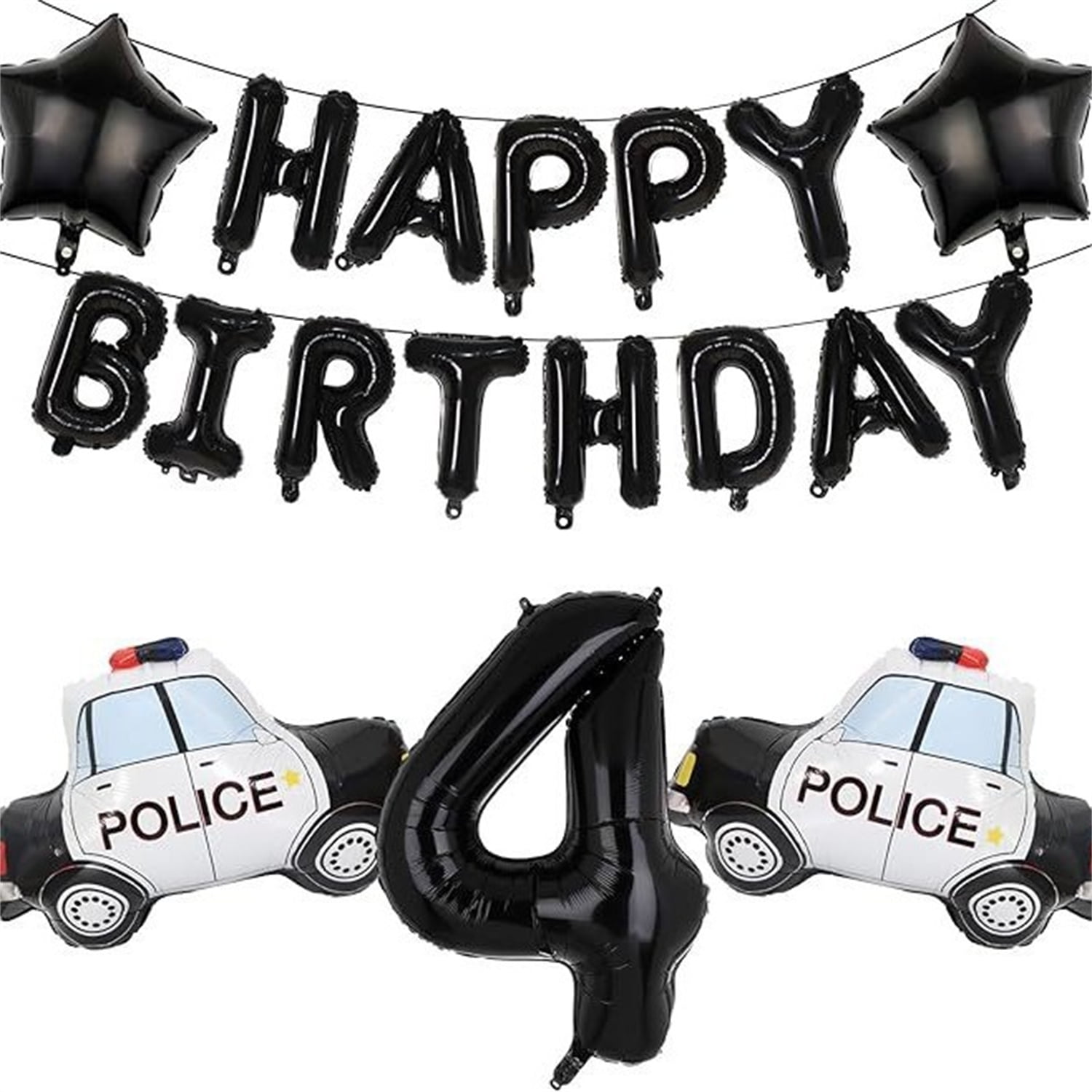 Police Themed Party Decorations Set, Happy birthday balloon , Police Car Foil Balloons, 40inch Number 2 Balloon For Kids Boys Police Themed Party Decoration