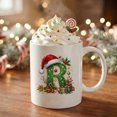 thumbnail image 5 of 11oz Christmas Initial Ceramic Coffee Mug, Festive Green Glitter Letter Design With Santa Hat Holiday Print, White Drinking Cup For Hot Cocoa Tea, Xmas Gift For Household Daily Use, 5 of 7