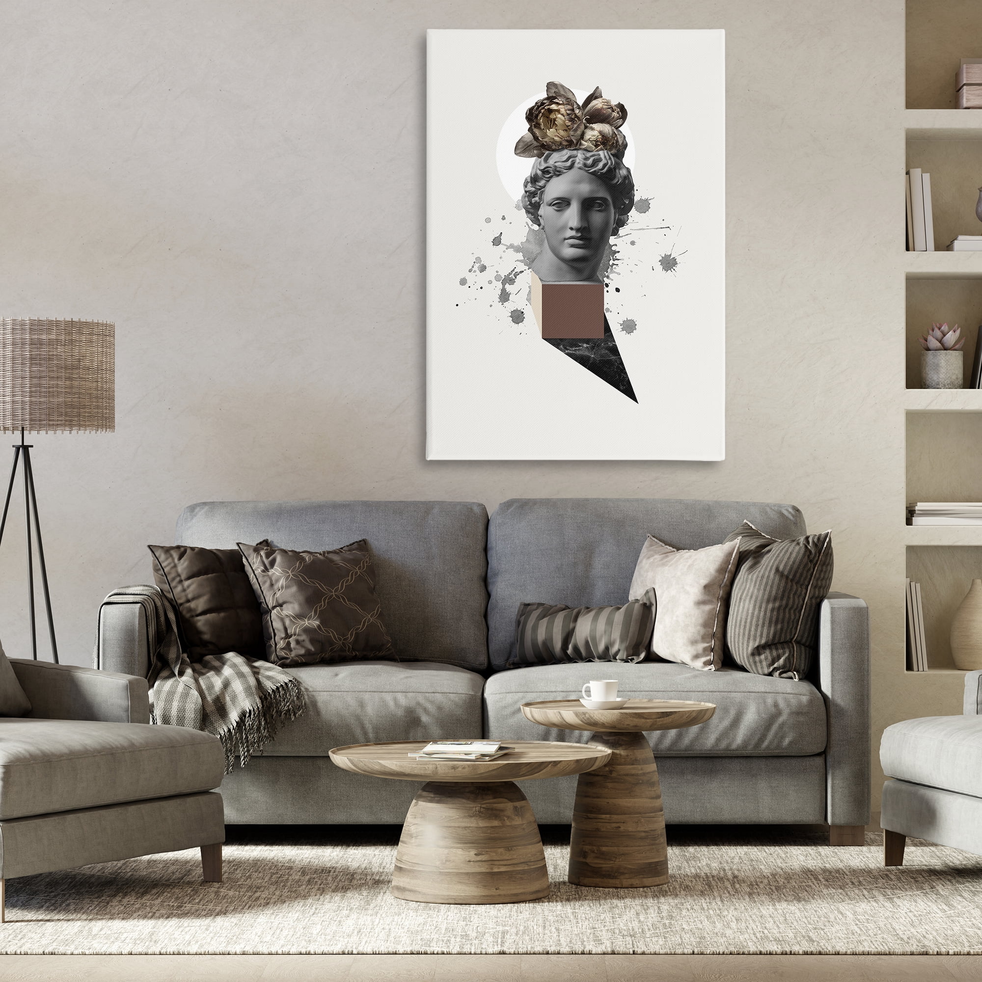 Stupell Industries Modern Statue with Peonies Botanical & Floral Painting Gallery Wrapped Canvas Art Print Wall Art, 30 x 45