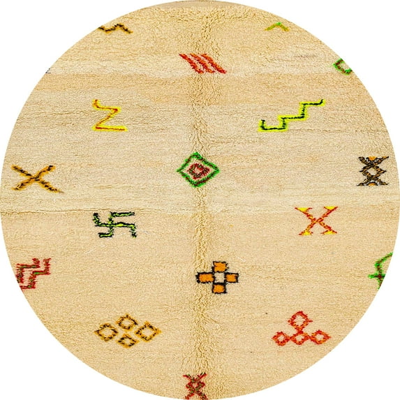 Ahgly Company Machine Washable Indoor Round Abstract Orange Area Rugs, 8' Round