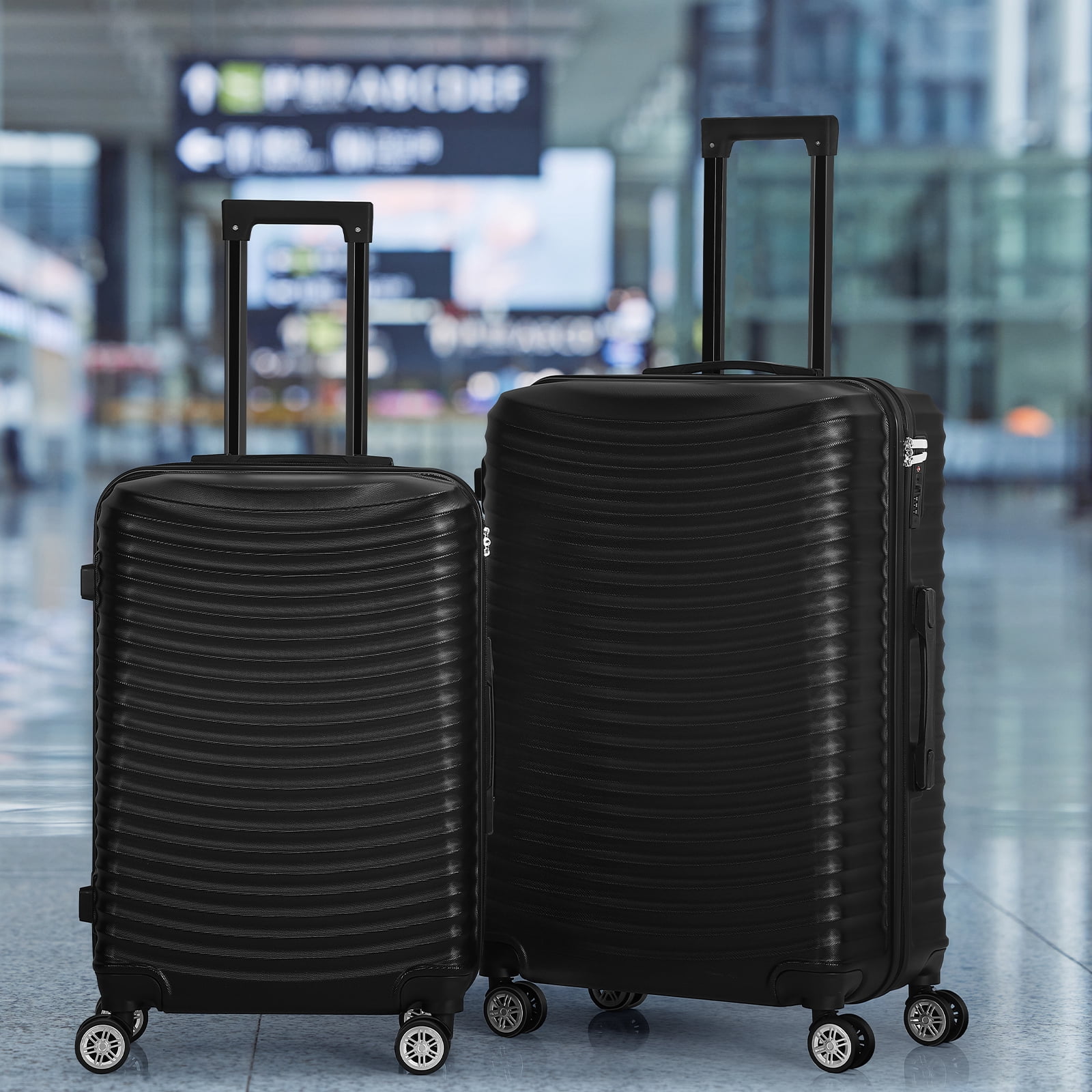 Horizontal Stripe Luggage ABS 3-Piece Set (20"+24"+28") Black