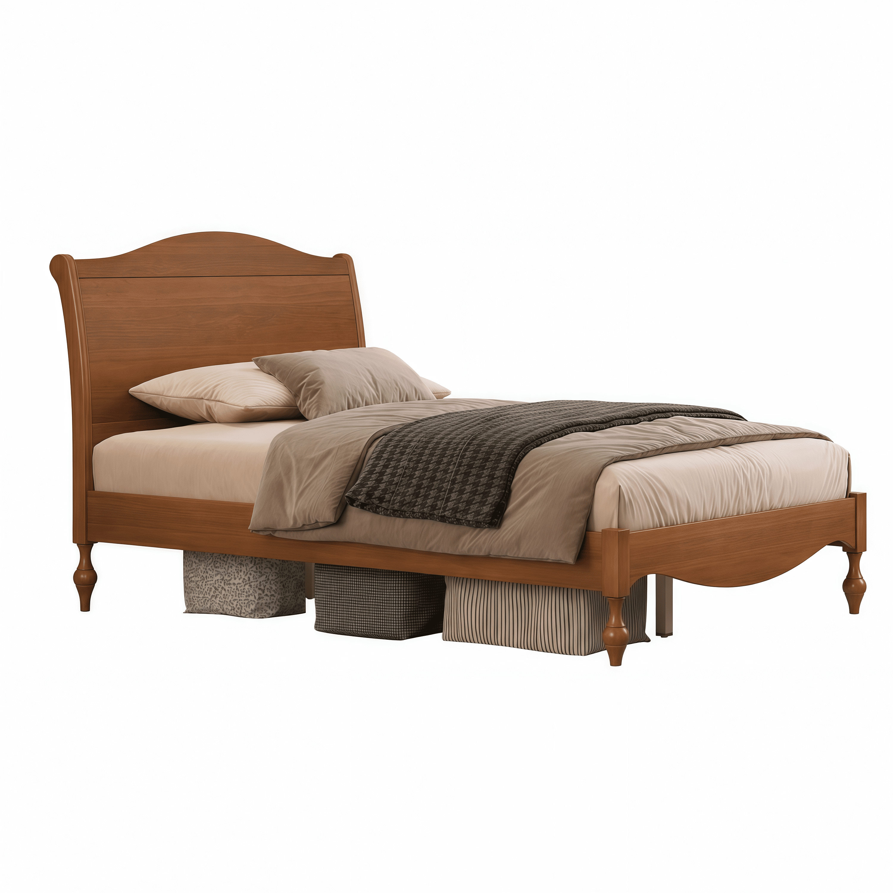 Mintazer Vintage Curved Full Platform Bed with Traditional Arched Headboard & Turned Legs for Bedroom, No Box Spring Needed, Easy Assembly, Walnut
