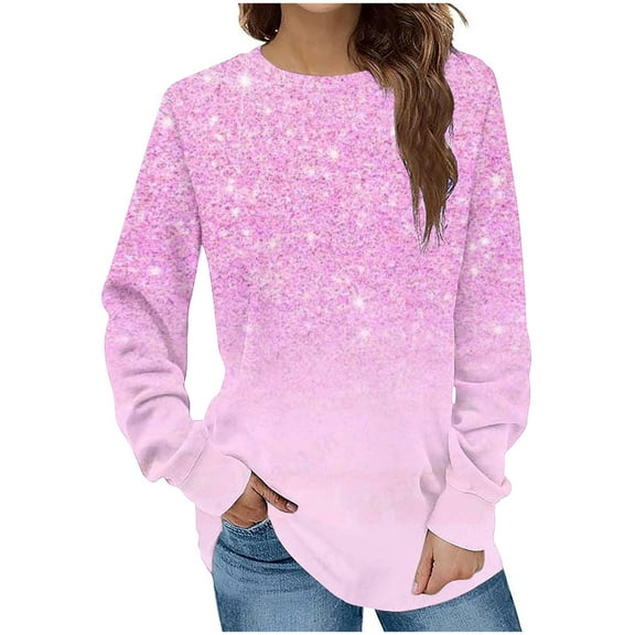 VERUGU Sweatshirt for Women Casual Crew Neck Pullover Fall Loose Long Sleeve Fashion Print Tops Shirts Hot Pink L