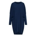 thumbnail image 3 of UTSJKR Womens Casual Dress with Pockets 2024 Fashion Classic Solid Crew Neck Dress Loose Fit Flowy Homewear Dress Long Sleeve Sundress Navy M, 3 of 6