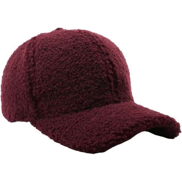 LinYooLi Winter Baseball Cap for Women Lamb Wool Solid Color Warm Visor Teddy Fleece Hat for Outdoor Travel Adjustable