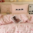 thumbnail image 3 of Pink Gingham Check Duvet Cover Twin Pink White Bowknot Plaid Pattern Printed Microfiber Comforter Cover Ultra Soft Lightweight Checked Geometric Bedding Set with Pillow Sham for Kids Girls, 3 of 6