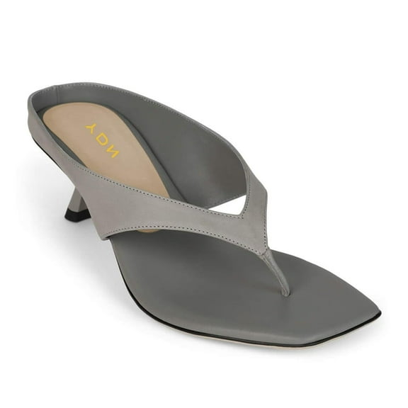 YDN Women Open Square Toe Flip Flops Low Kitten Heel Slip on Mules Casual Dress Summer Beach Thong Sandals Size 7 Gray