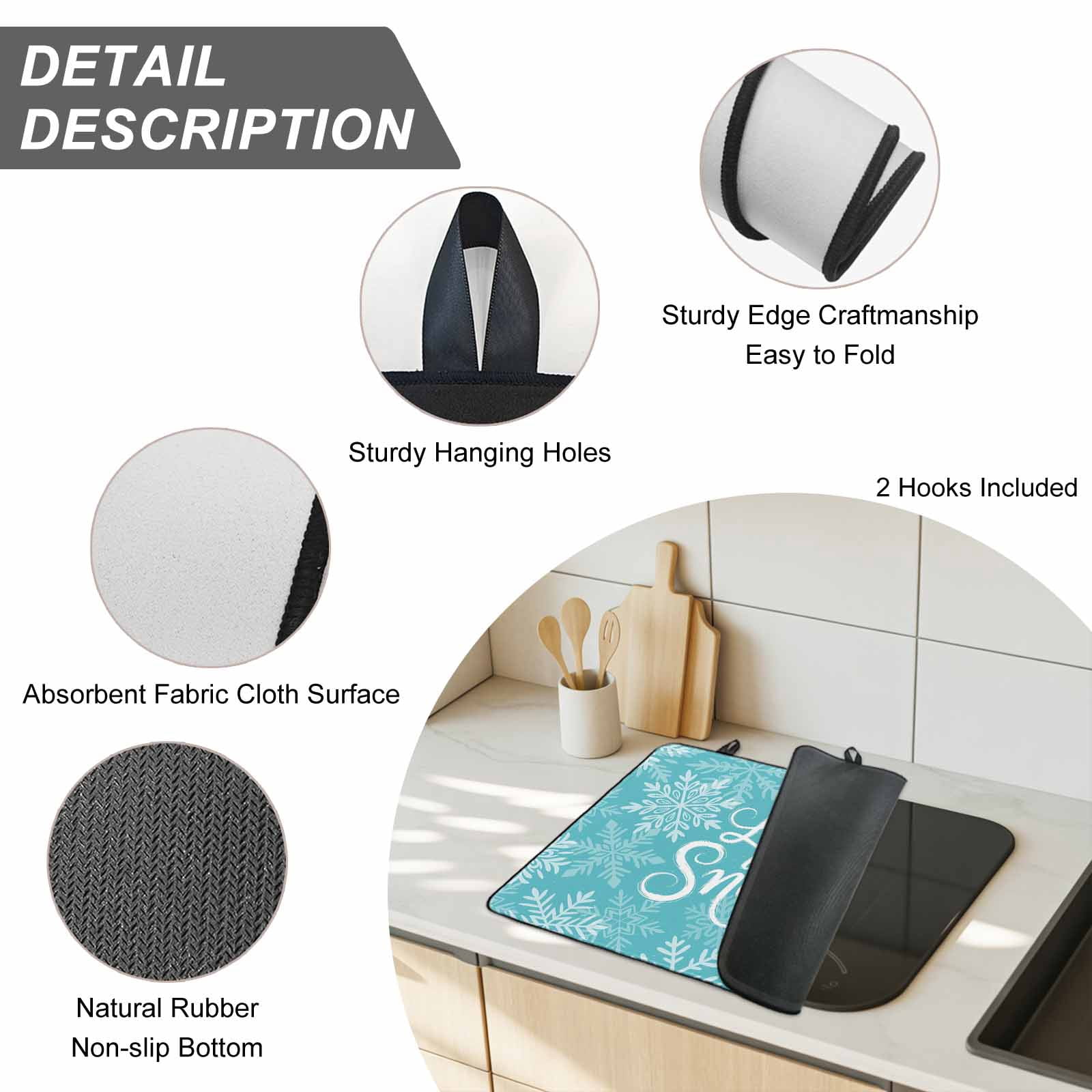 Turquoise Christmas Stove Top Cover for Electric Stove, Heat-proof & Non Slip Glass Top Stove Cover Protector, Winter White Snowflakes Patterned Kitchen Flat Cooktop Rubber Mat 24x21 Inches