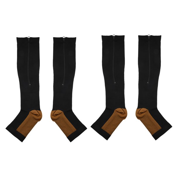 2X Medias de Compresión Calcetín de Compresión con Cremallera de Nylon Pierna Soporte de Rodilla Punta Abierta Que Evita Las Venas Varicosas Calcetines Elásticos (Negro) XXL