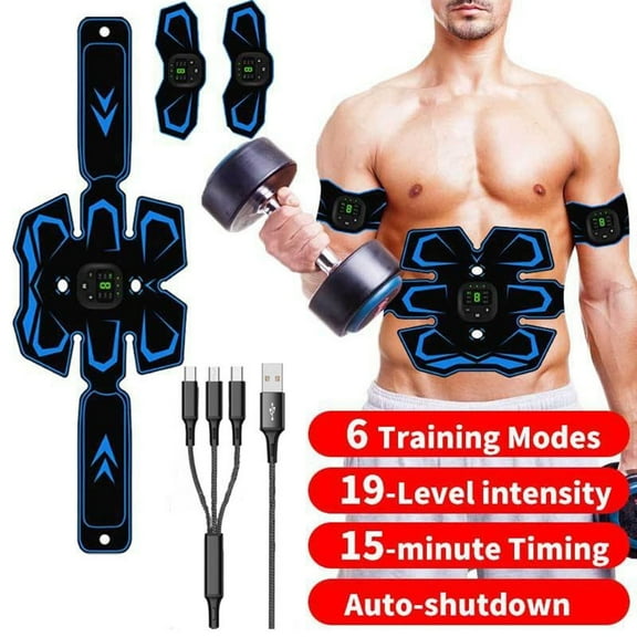 2 Sets EMS Electric Smart Trainer Belt USB Rechargeable Electric Body Slimming Massager for Abdomen/Arm/Leg Home Office Exercise