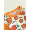 thumbnail image 3 of Newborn Baby Boys Girls Thanksgiving Outfits Long Sleeve Pumpkin Print Patchwork Sweatshirt + Pants Set Halloween Fall Clothes, 3 of 7
