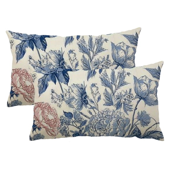 PHYHOO Blue Floral 12X20 Pillow Cover Set of 2, Vintage Lumbar Throw Pillow Decorative Spring Rectangle Throw Pillow Covers, Accent Couch Sofa for Living Room 12x20inch