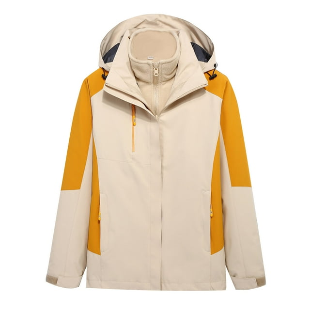 LOVZFMLL Jackets for Women Detachable Cap And Windproof Thick Three-in-one Jacket Outdoor Sports Warm Jacket