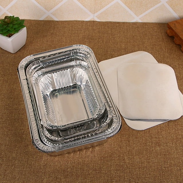 10 Pcs Barquette Jetable en Aluminium de Forme Rectangulaire pour Emporter, Contenant Alimentaire, Contenants Jetables en Aluminium avec Couvercles en Aluminium/sans Couvercle