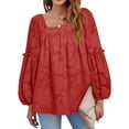 thumbnail image 3 of Xuanfei Women Square Neck Floral Print Long Sleeve Pleated Blouse, 3 of 7