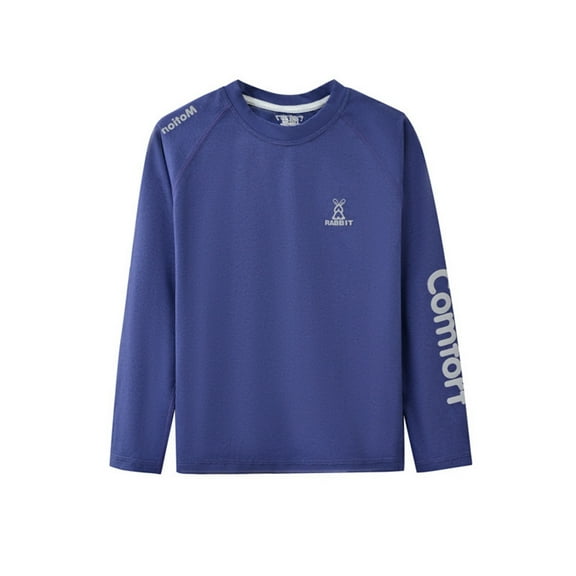 XUELUO Toddler Boys Athletic Shirts Summer Quick Drying Solid Color Round Neck Long Sleeve Base Sports T Shirts Holiday Wear,Blue,3-4 Years
