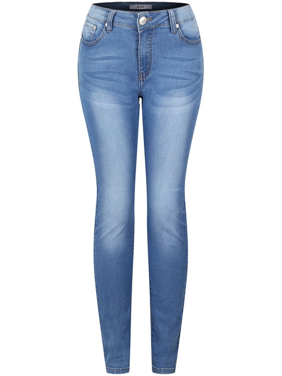 , Women's, Stretchy 5 Pocket Skinny Light Denim Jeans, Light Blue, 11