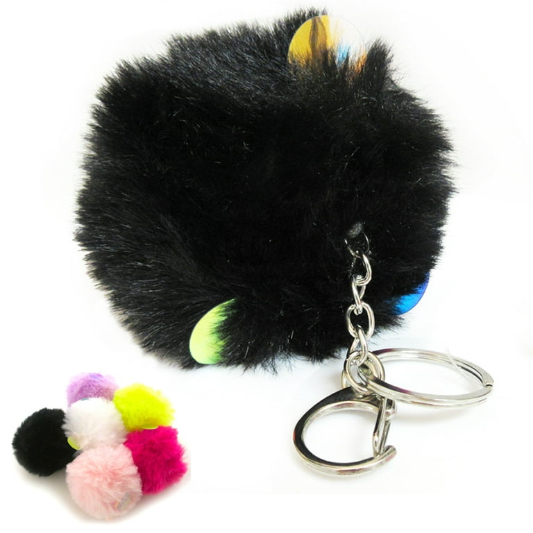 Besufy Keychain Pom Pom Faux Fur Fluffy Ball Bag Car Key Ring