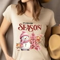 thumbnail image 4 of It’s Freezing Season T-Shirt | Cute Snowman and Pink Tree Holiday Tee, White, Size S, 4 of 6