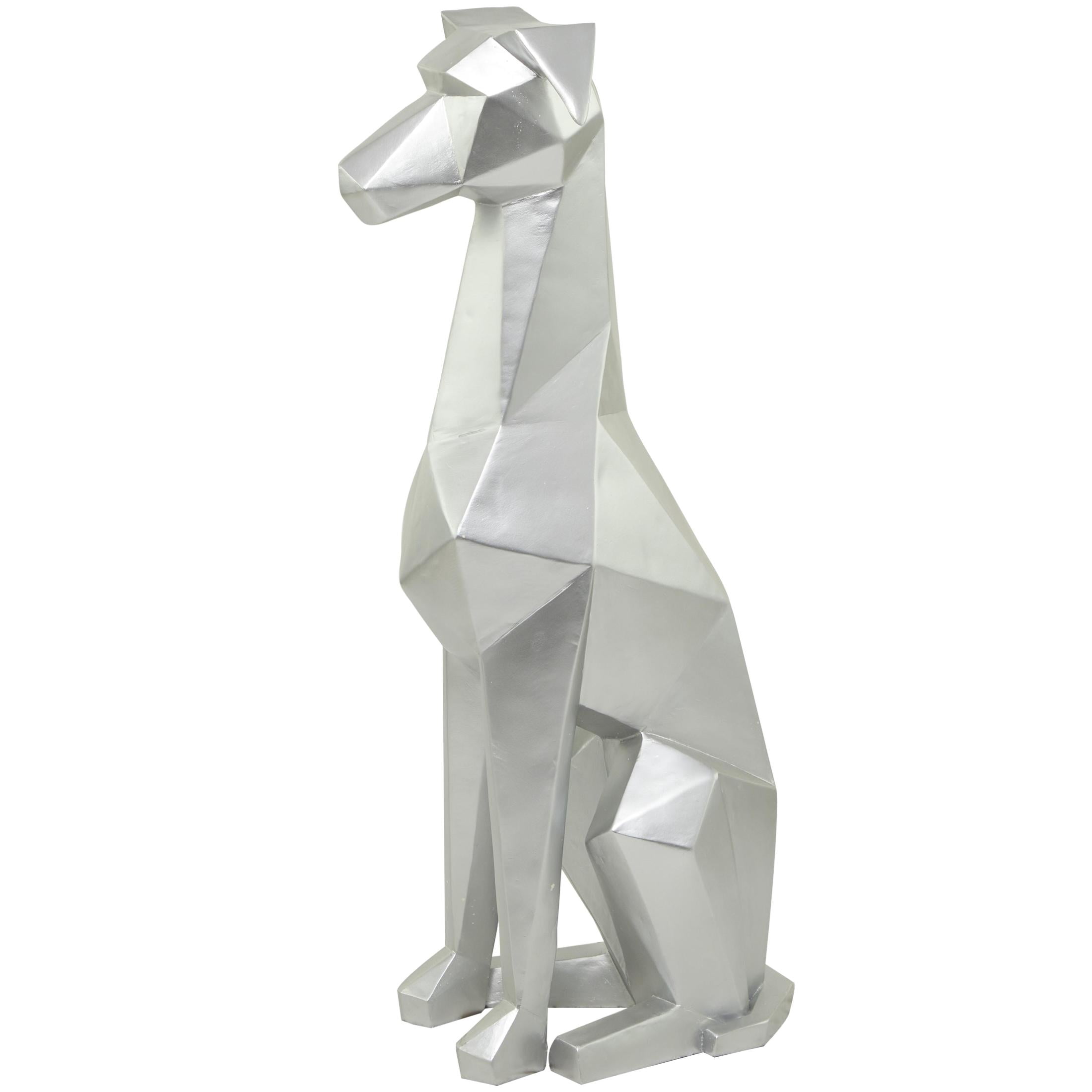 9" x 30" Silver Polyresin Cubist Dog Sculpture, by DecMode