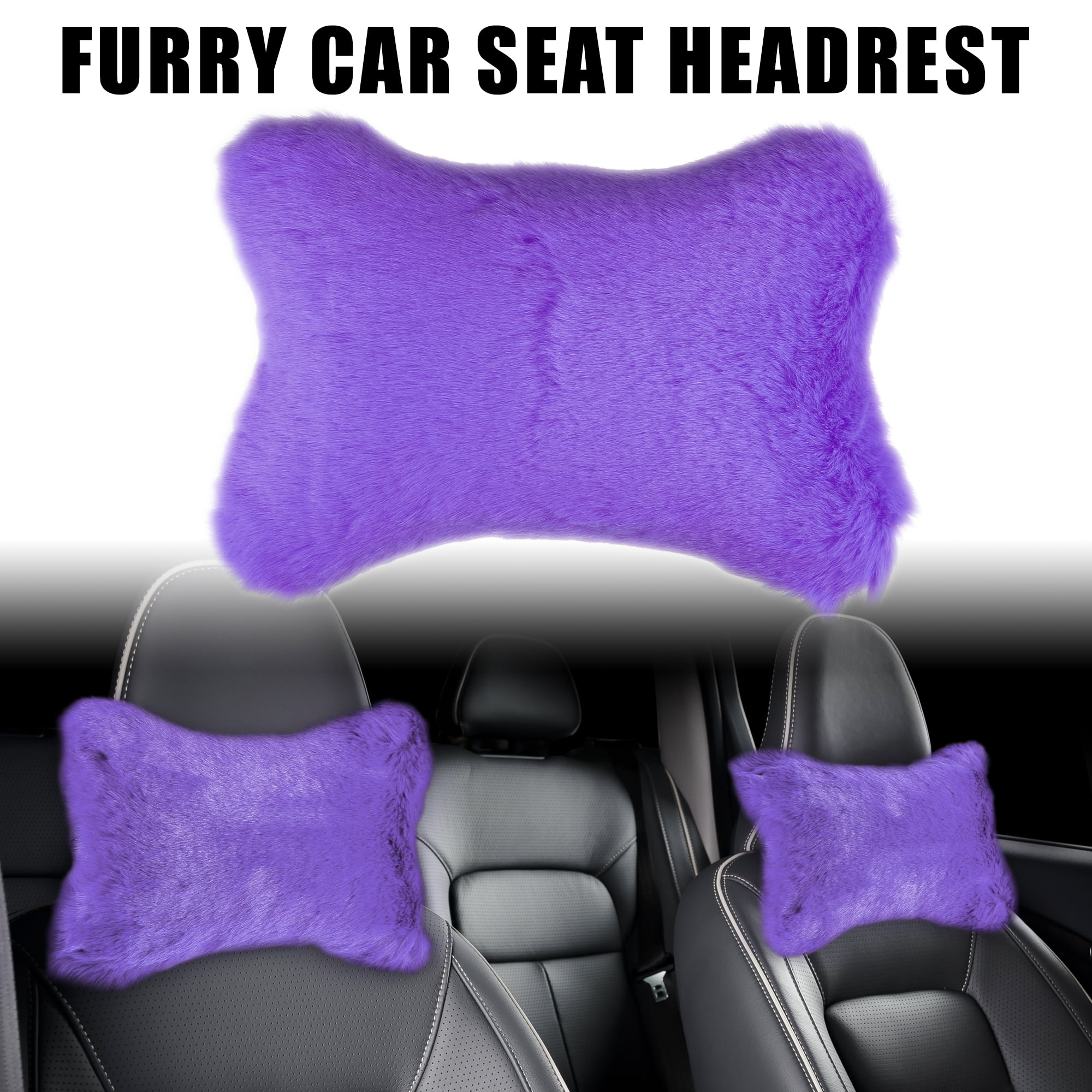 Unique Bargains 1 Pair Furry Car Seat Neck Pillows Soft Fluffy Car Headrest  Pillow Head Support Car Decor Purple 